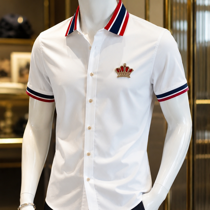 VJ style redblue whirt RIB shirt