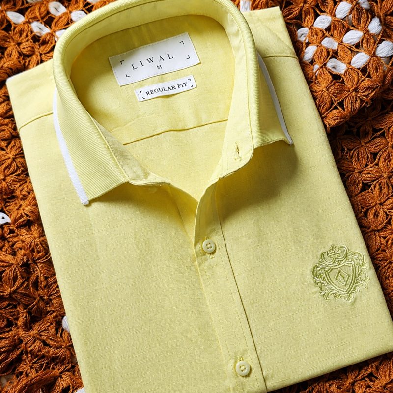 Linen Rimi Rib Style Half Shirt – Pastel Yellow