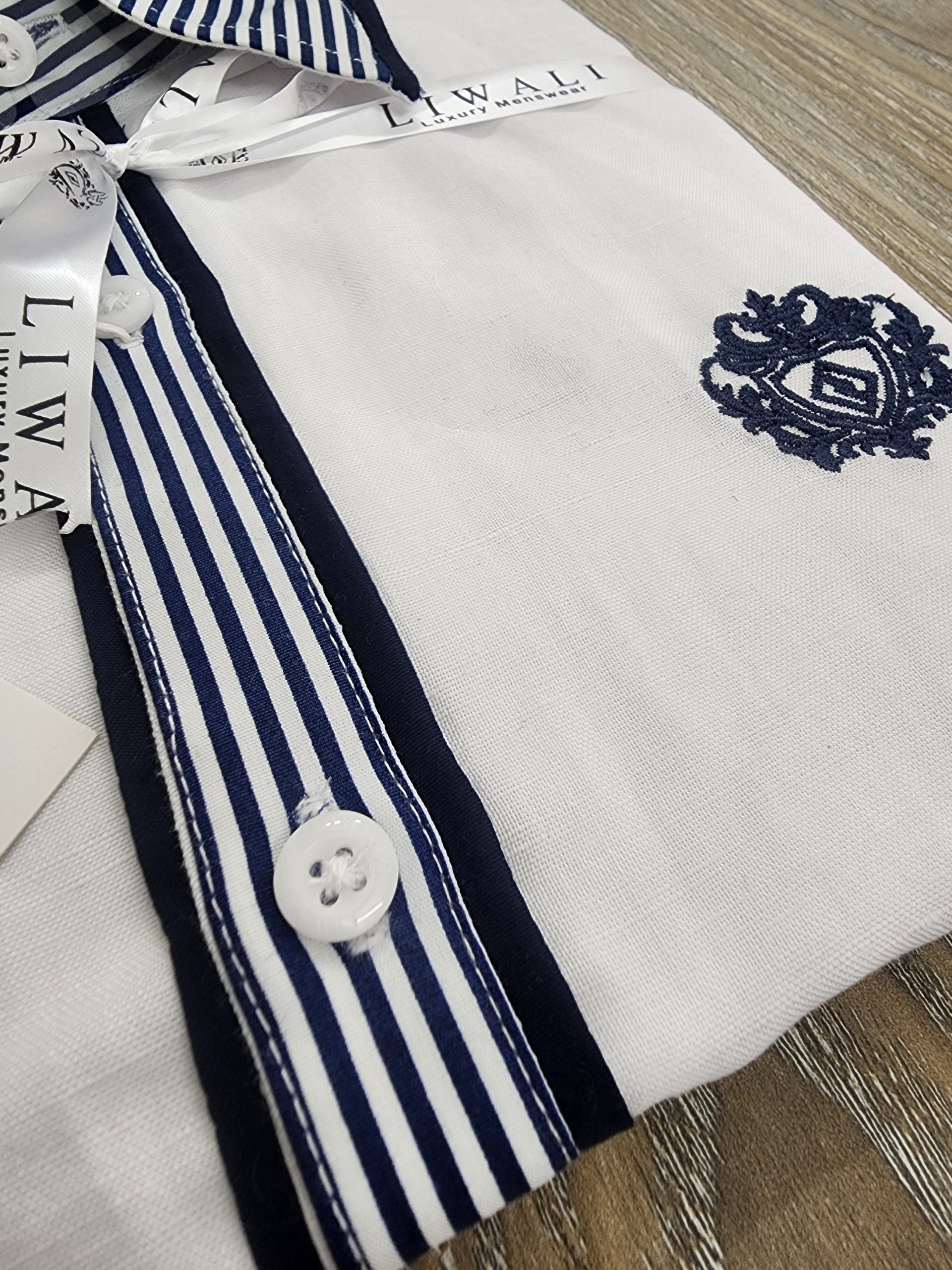 Royal White Linen Blue Contrast Half Shirt - Image 2