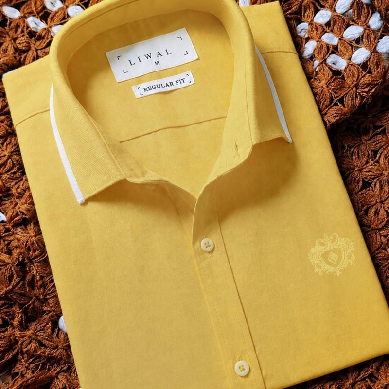 Linen Rimi Rib Style Half Shirt – mastar Yellow