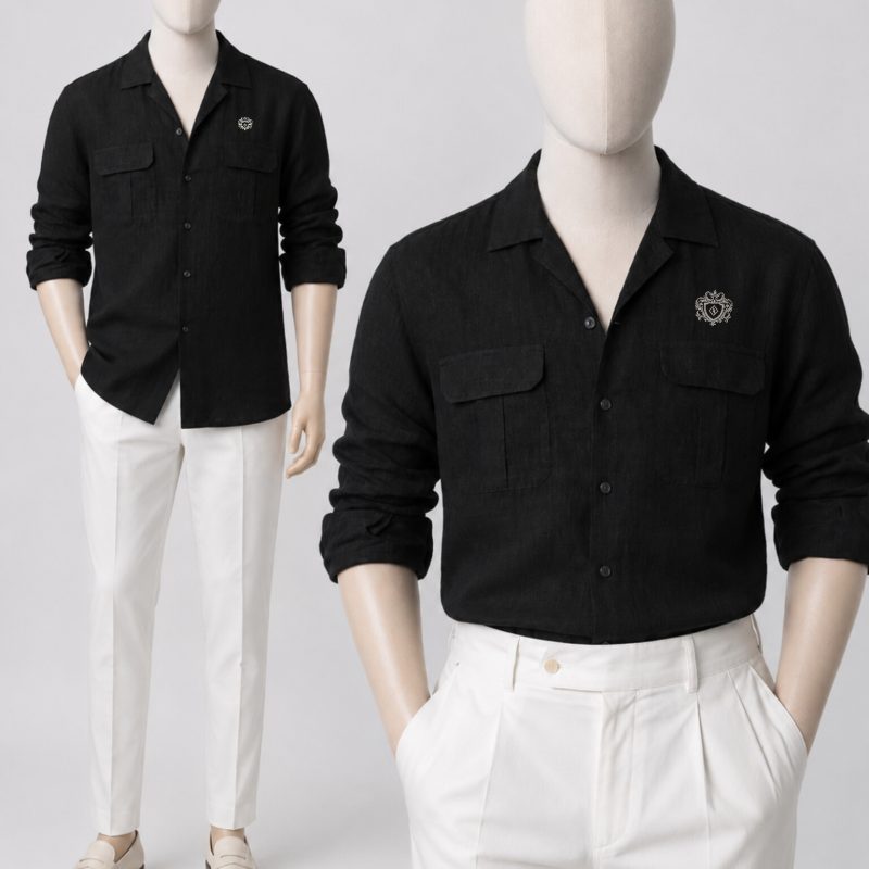 Qben Black Casual Full Sleeve Shirt