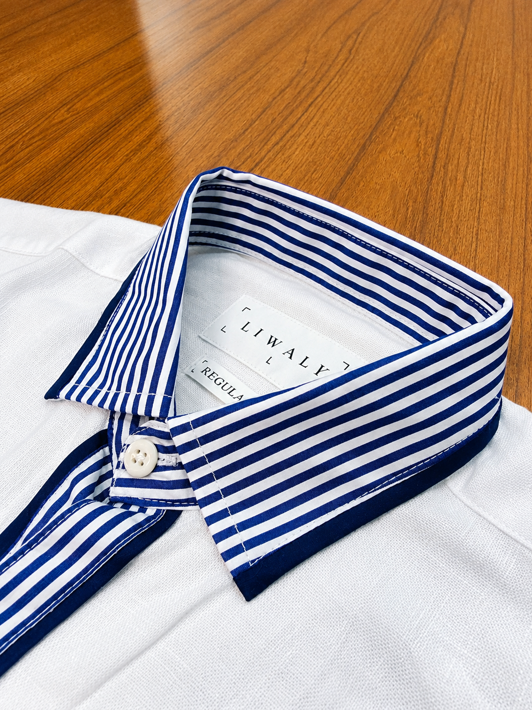 Royal White Linen Blue Contrast Half Shirt - Image 4