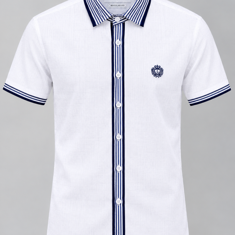 Royal White Linen Blue Contrast Half Shirt