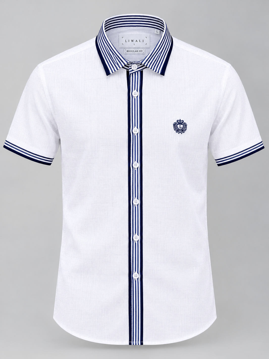 Royal White Linen Blue Contrast Half Shirt