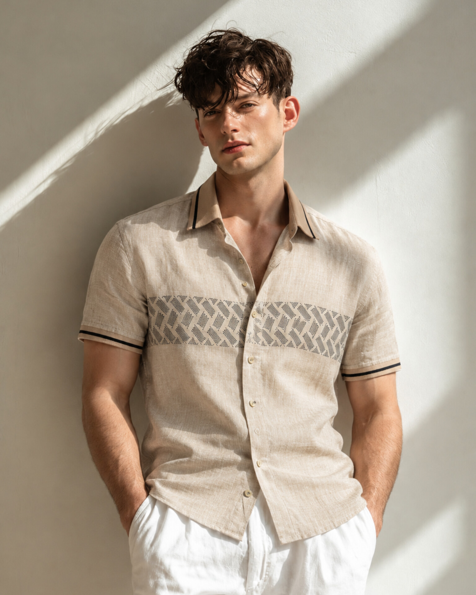 EMB Linen Rimi Rib Half Shirt - Image 2