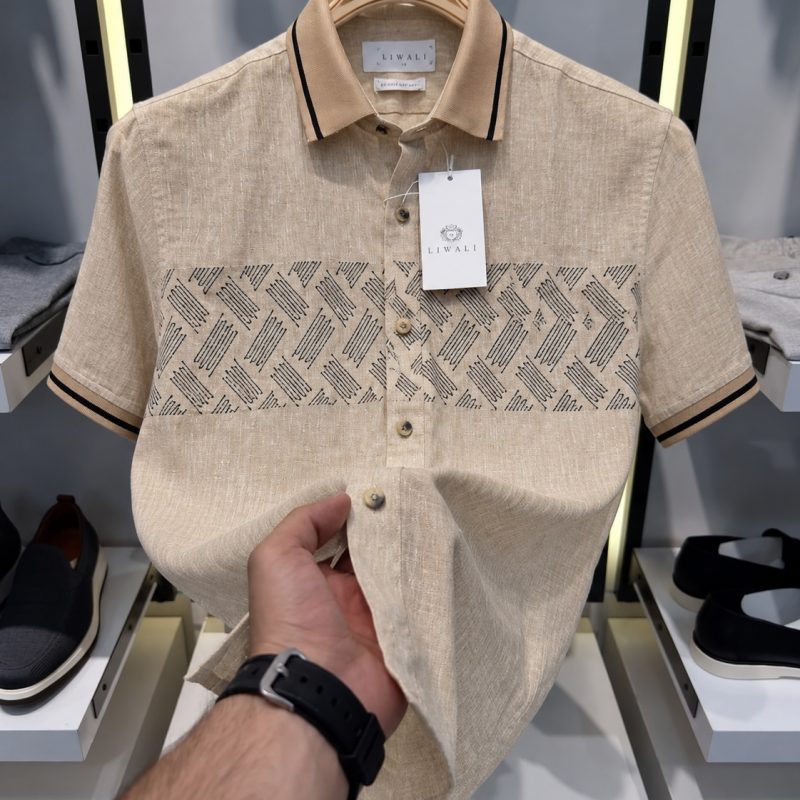 EMB Linen Rimi Rib Half Shirt