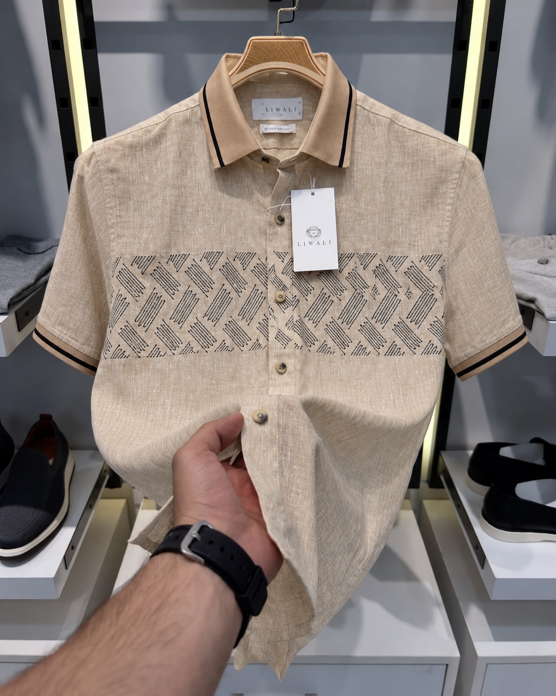 EMB Linen Rimi Rib Half Shirt