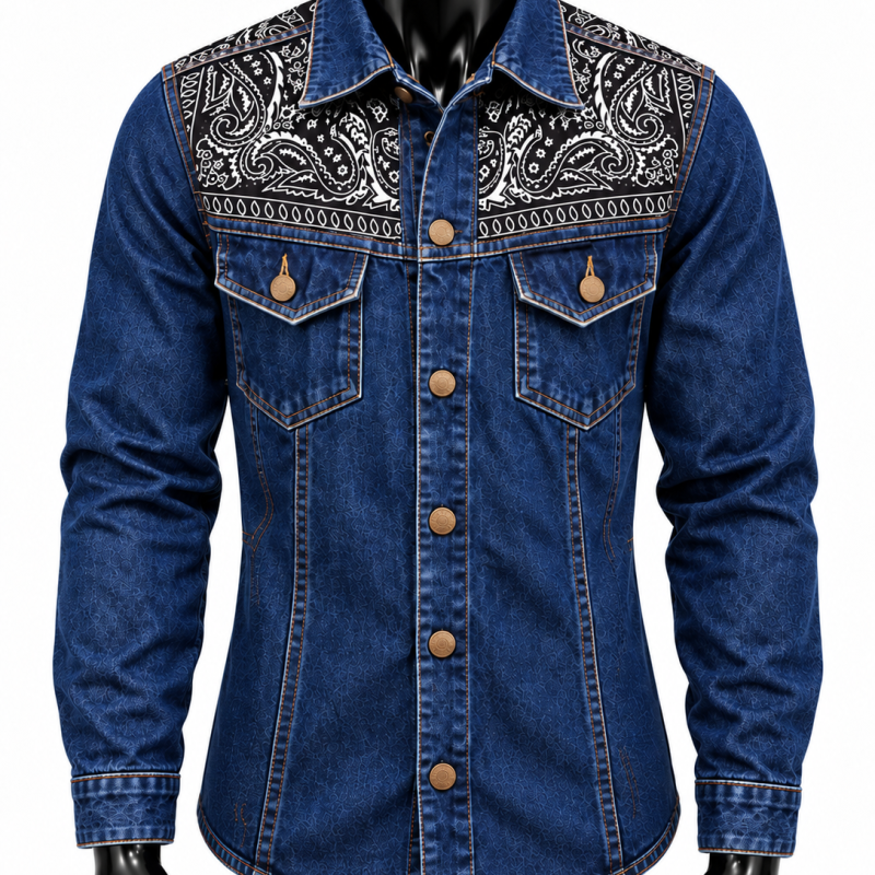 Premium Denim VJ Designer Full Sleeve Shirt – Blue