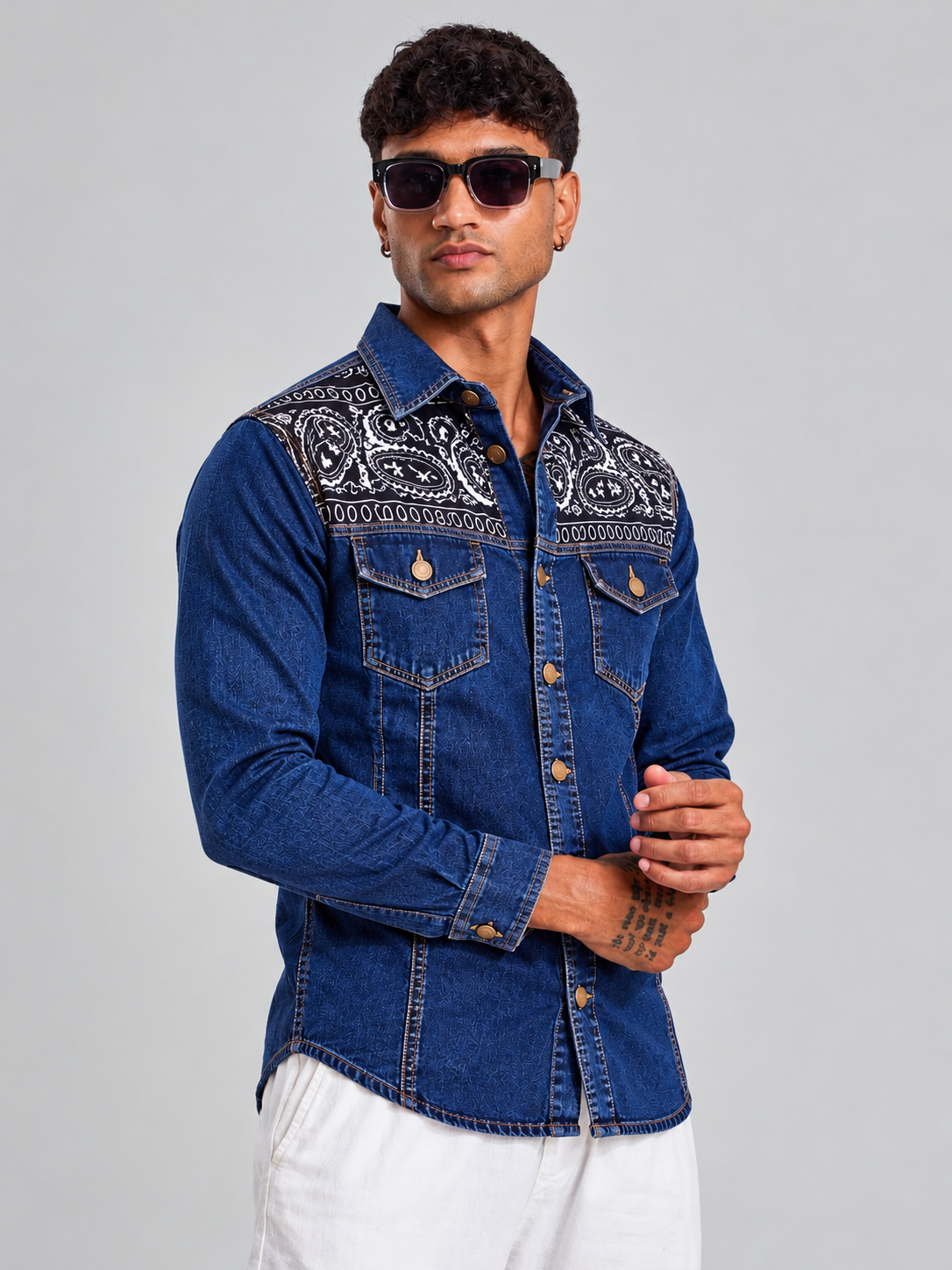 Premium Denim VJ Designer Full Sleeve Shirt – Blue - Image 4