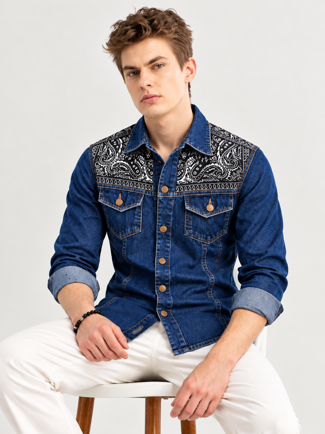 Premium Denim VJ Designer Full Sleeve Shirt – Blue - Image 6