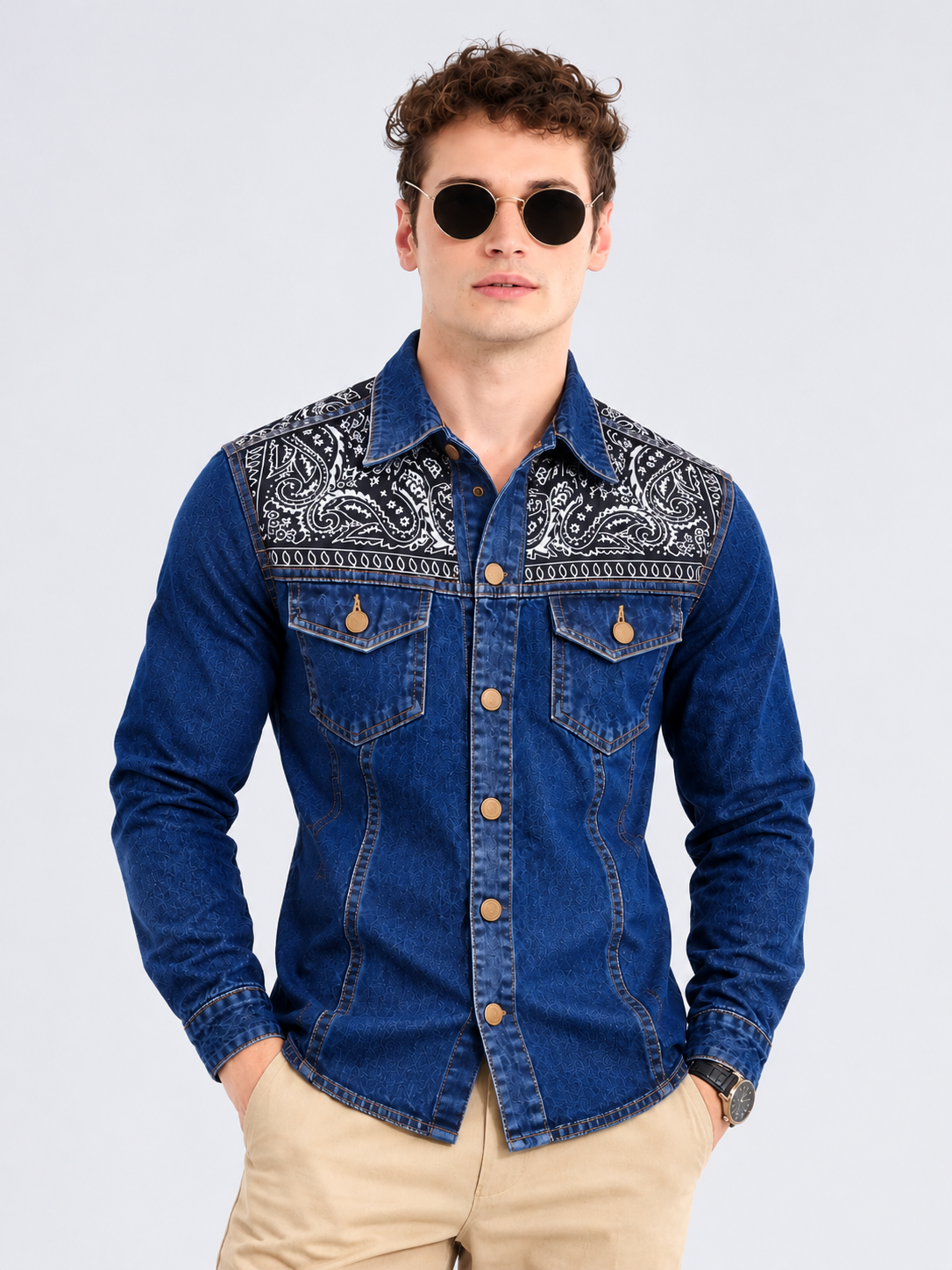 Premium Denim VJ Designer Full Sleeve Shirt – Blue - Image 3
