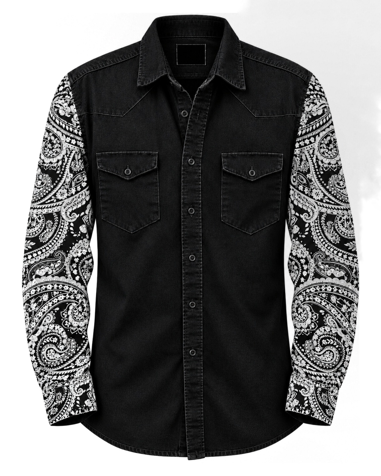 AALPONA PRINT BLACK DENIM SHIRT