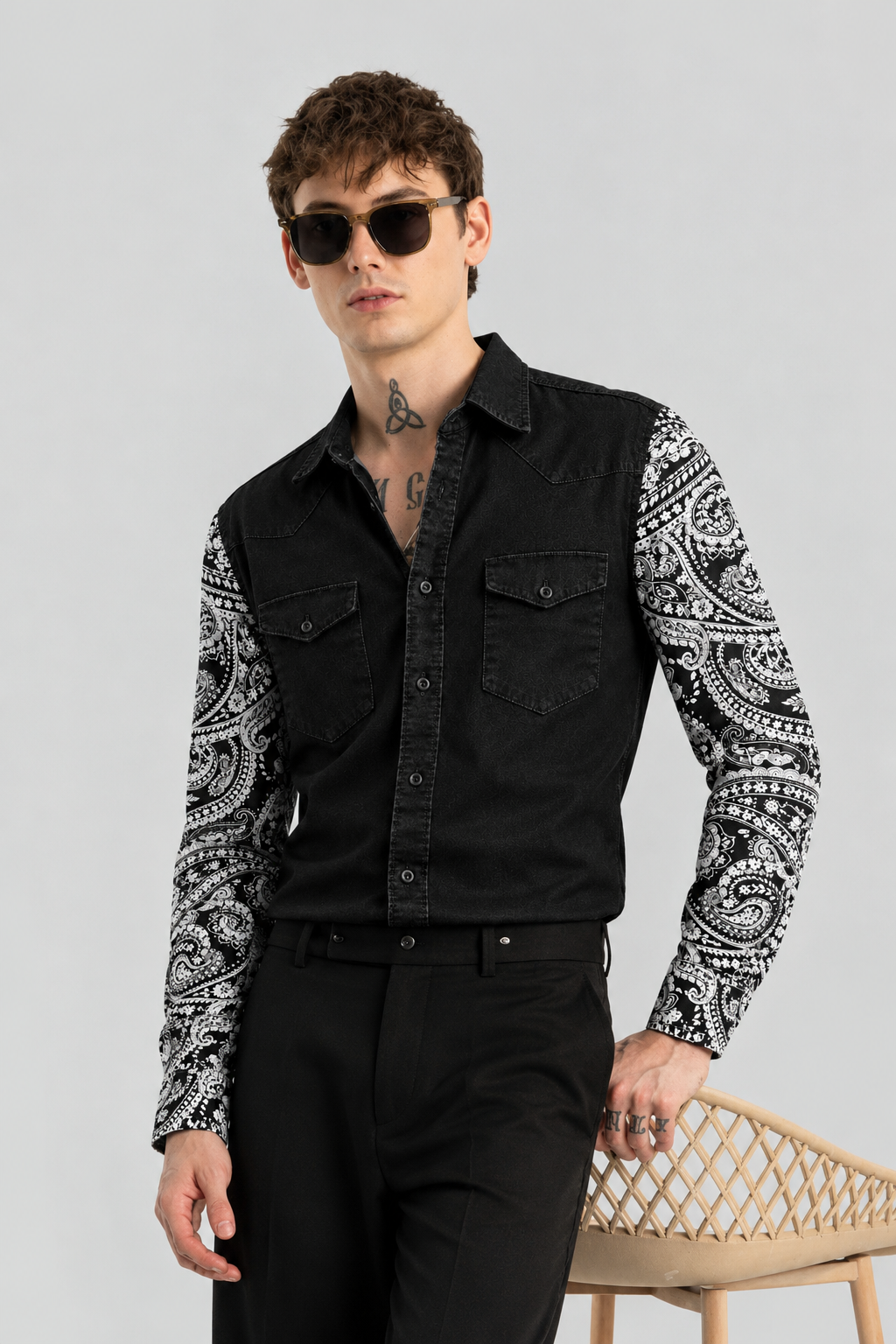 AALPONA PRINT BLACK DENIM SHIRT - Image 4