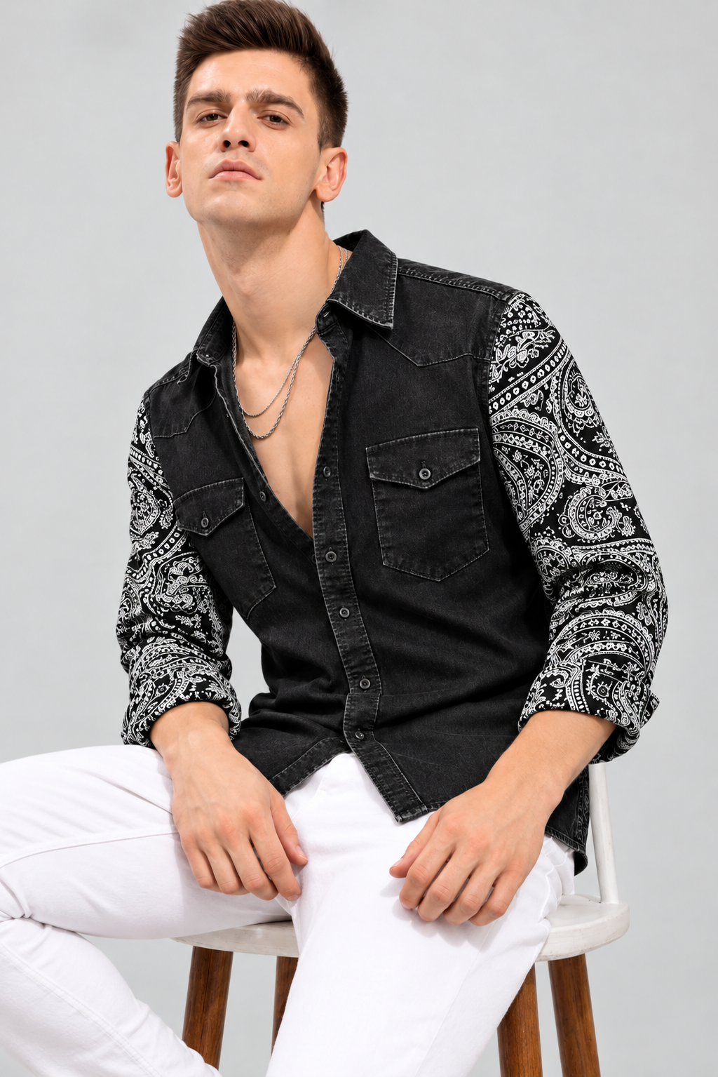 AALPONA PRINT BLACK DENIM SHIRT - Image 2