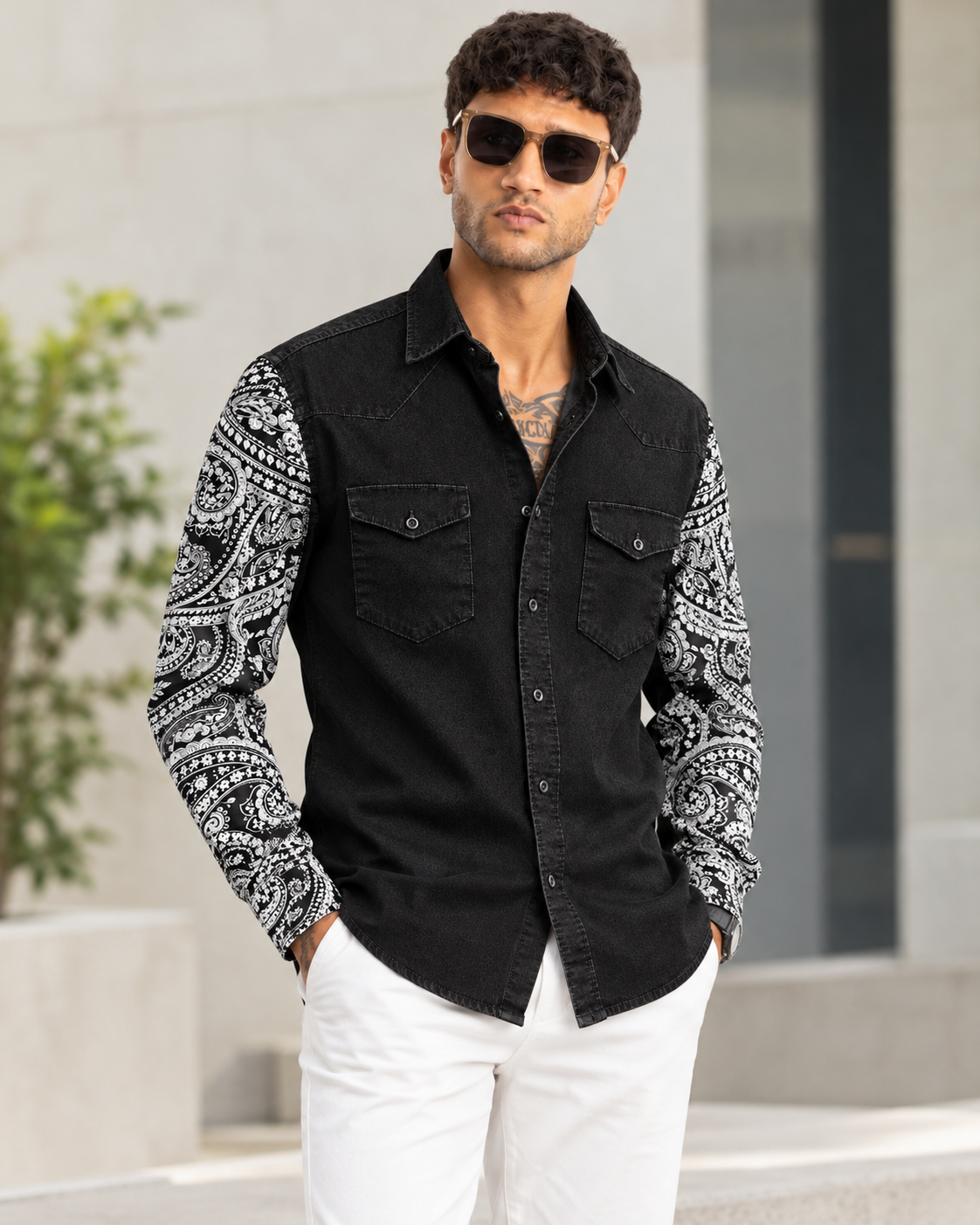 AALPONA PRINT BLACK DENIM SHIRT - Image 3
